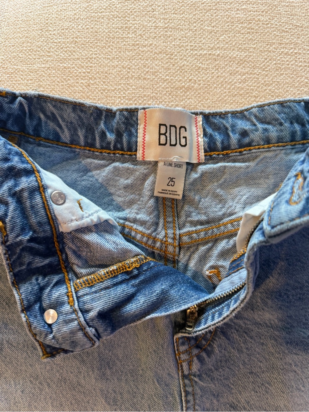BDG Light Blue High-Rise Frayed Hem Denim Shorts - Picture 3 of 3